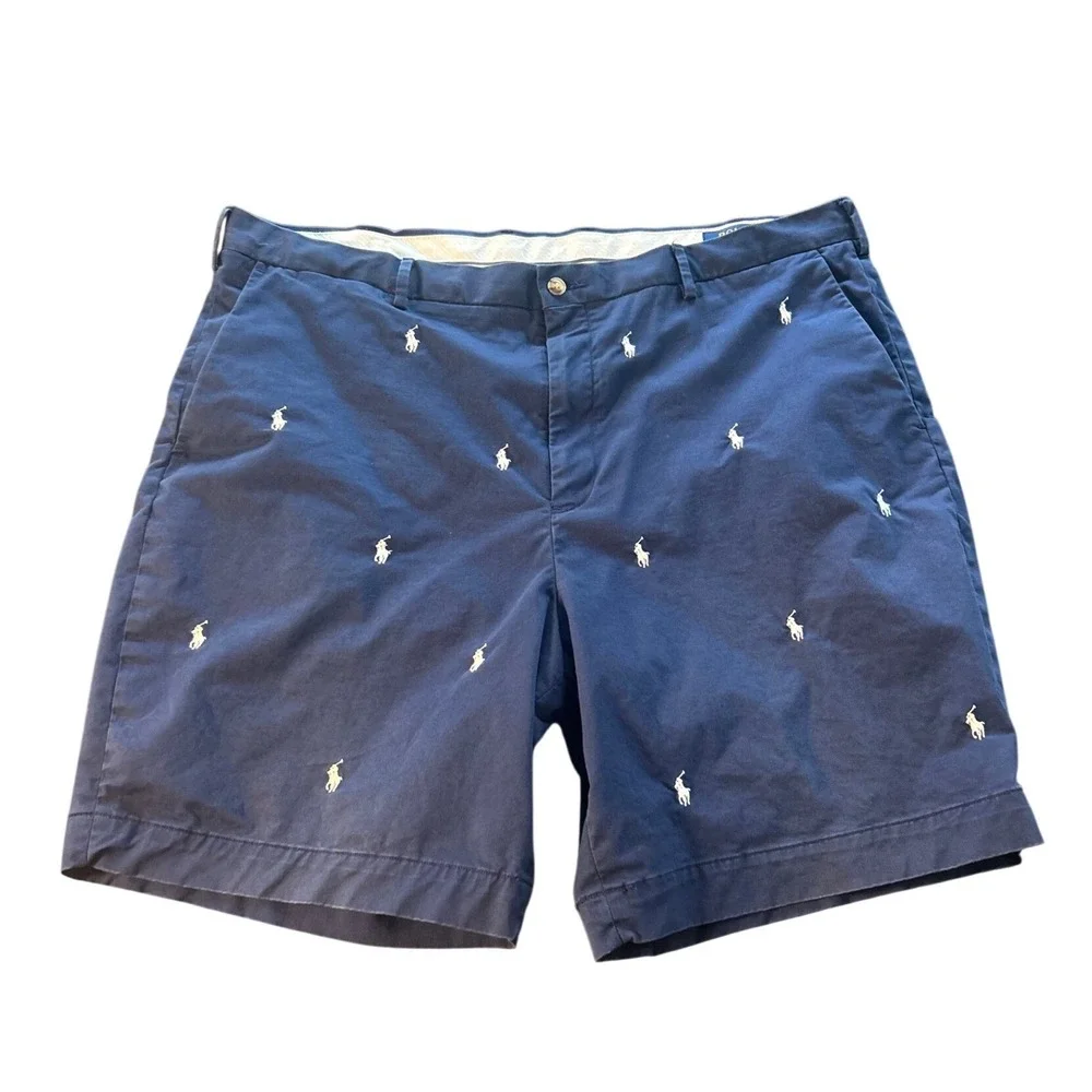 Polo Ralph Lauren Chino Shorts 42 Navy Blue Embroidered Pony Logo Preppy Summer
